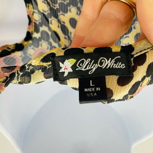 Lily White Womens Size Large Sleeveless Scoop Neck Printed Blouse Lace Trim 412 - Picture 5 of 5